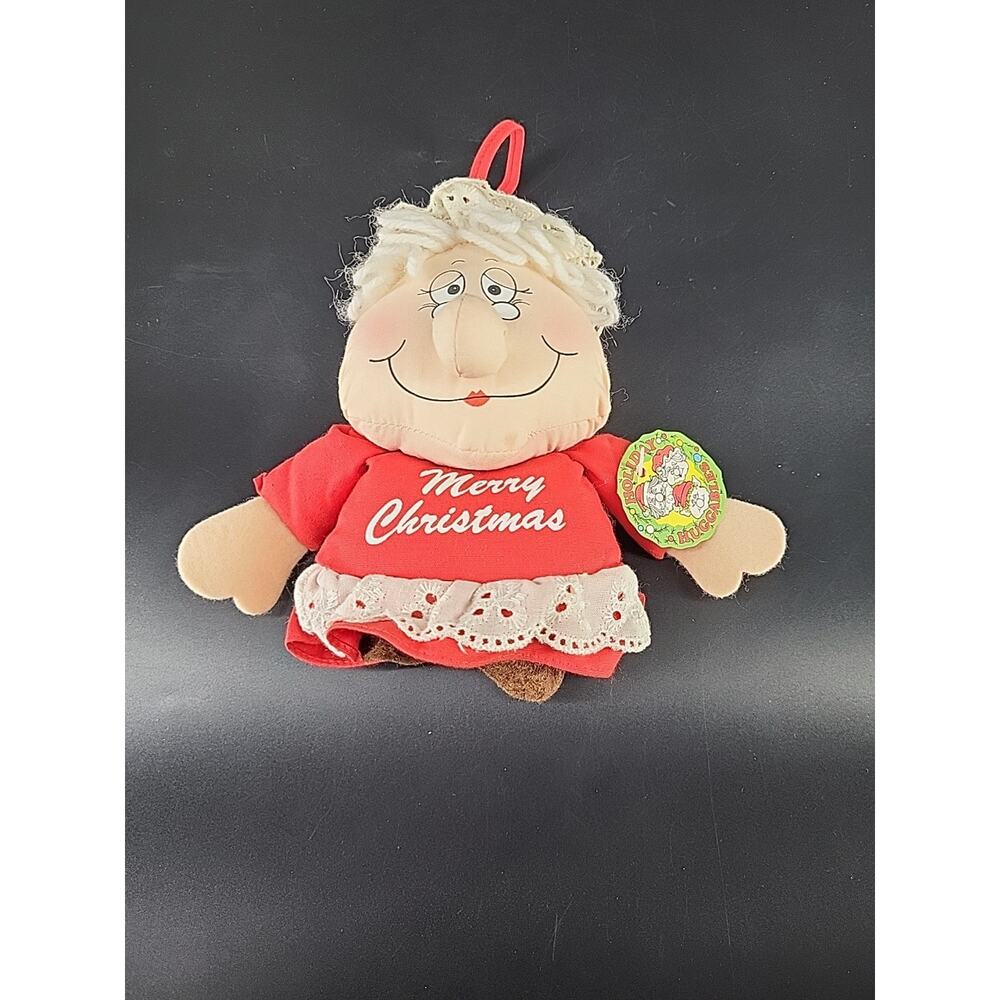 Vintage 1983 Wallace Berrie Plush Hanging Mrs. Clause Ornament Christmas Decor